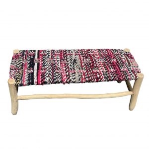 BANC BOUCHEROUITE ROSE NOIR ET BOIS NATUREL 100CM MODÈLE BOUMIA