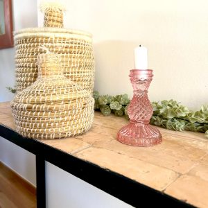 Chandelier Bougeoir en verre transparent rose clair décoration intérieure