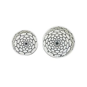 LOT DE 2 SALADIERS PLATS RONDS BLANC ET NOIR MAROCAIN FAIT MAIN