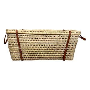 COFFRE MALLE DE RANGEMENT RECTANGULAIRE 80CM EN DOUM ET FERMETURE EN CUIR