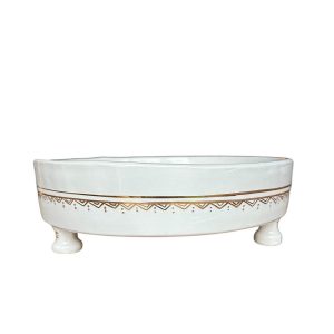 SALADIER ROND SUR PIED BLANC ET DORÉ EN CÉRAMIQUE