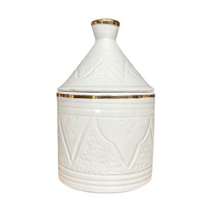 BOÎTE RÉCIPIENT À EMPREINTES BLANC ET DORÉ MAROCAIN FAIT MAIN