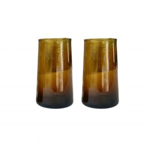 LOT DE 2 VERRES SOUFFLES AMBRÉ MARRON MAROCAINS BELDI CONIQUE H12 MODÈLE SAFI