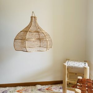 SUSPENSION LUMINAIRE EN DENTELLE DE RAPHIA FLEUR ⌀40 MODÈLE TAROUDANT