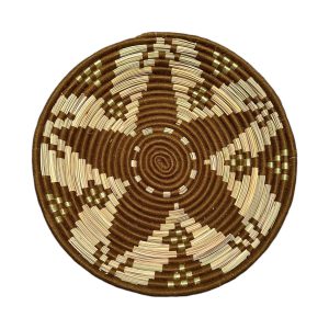 PLATEAU BERBÈRE ROND MAROCAIN EN LAINE MARRON ET FEUILLES DE PALMIER MODÈLE TAZA