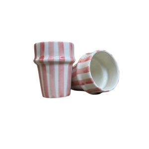 TASSE BLANCHE RAYÉ ROSE H10 FAIT MAIN (LOT DE 2)