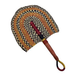 ÉVENTAIL TRESSÉ AFRICAIN MURAL EN HERBIER MULTICOULEUR MODÈLE BOGATENGA GHANA #08