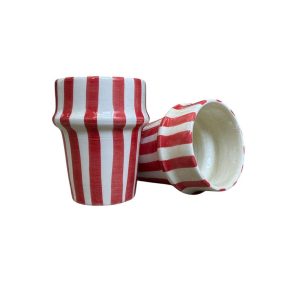 TASSE BLANCHE RAYÉ ROUGE ROSÉ H10 FAIT MAIN (LOT DE 2)