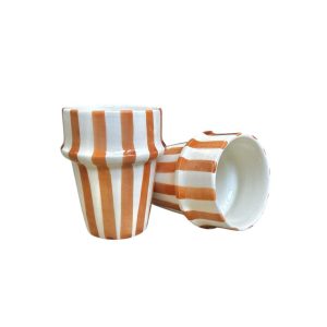 TASSE BLANCHE RAYÉ MARRON ROSÉ H10 FAIT MAIN (LOT DE 2)