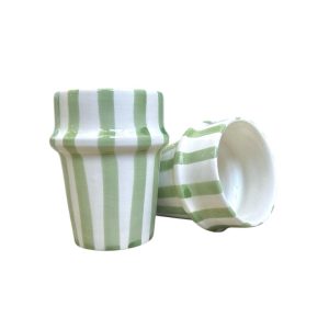 TASSE BLANCHE RAYÉ VERT H10 FAIT MAIN (LOT DE 2)