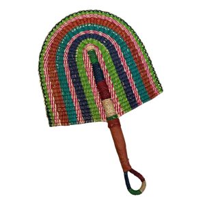 ÉVENTAIL TRESSÉ AFRICAIN MURAL EN HERBIER MULTICOULEUR MODÈLE BOGATENGA GHANA #02