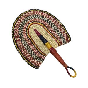 ÉVENTAIL TRESSÉ AFRICAIN MURAL EN HERBIER MULTICOULEUR MODÈLE BOGATENGA GHANA #03
