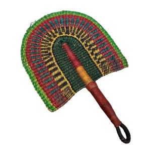 ÉVENTAIL TRESSÉ AFRICAIN MURAL EN HERBIER MULTICOULEUR MODÈLE BOGATENGA GHANA #05