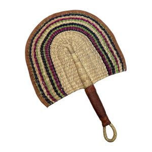 ÉVENTAIL TRESSÉ AFRICAIN MURAL EN HERBIER MULTICOULEUR MODÈLE BOGATENGA GHANA #09