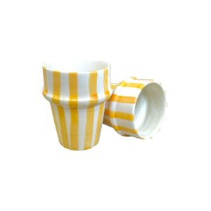 TASSE BLANCHE RAYÉ JAUNE H10 FAIT MAIN (LOT DE 2)