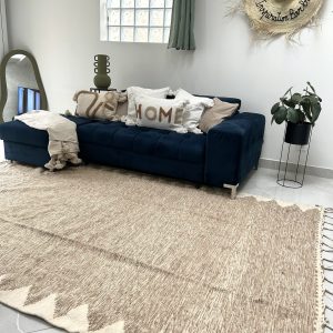 TAPIS KILIM MAROCAIN BERBÈRE EN LAINE BLANC ET BEIGE 2x3m