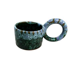 MUG TASSE VERT DÉGRADÉ BLEU H6 GRANDE ANSE FAIT MAIN