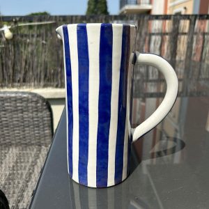 CRUCHE CARAFE PICHET BLANCHE RAYÉ BLEU FONCÉ