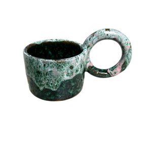 MUG TASSE VERT DÉGRADÉ ROSÉ H9 GRANDE ANSE FAIT MAIN