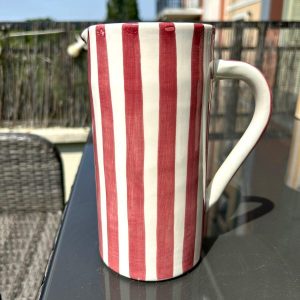 CRUCHE CARAFE PICHET BLANCHE RAYÉ ROSE FRAMBOISE