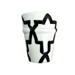 VERRE TASSE BLANC À MOTIF NOIR H10 FAIT MAIN