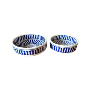 LOT DE 2 SALADIERS PLATS RONDS BLANC ET BLEU MAROCAIN FAIT MAIN