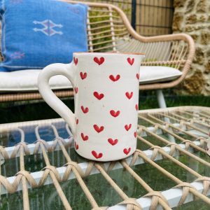 CRUCHE CARAFE PICHET BLANC ET CŒUR ROSE