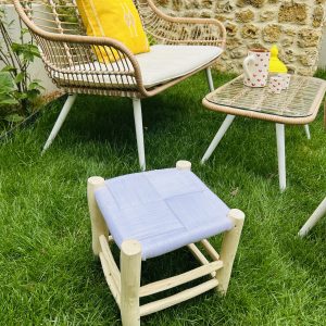 TABOURET EN FIL BLANC ET BOIS NATUREL 30x30CM
