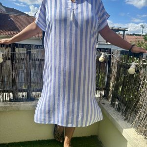 ROBE 100% LIN À RAYURE BLEU